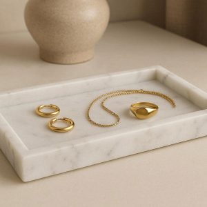 Small Marble Decorative Tray Luxury Jewelry Display Organizer For Vanity Table Top Home Decor Accent Piece