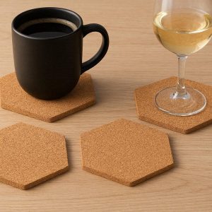Hexagon Cork Coasters Eco Friendly Wooden Drink Mats Absorbent Geometric Table Protectors For Coffee Mugs Wine Glasses