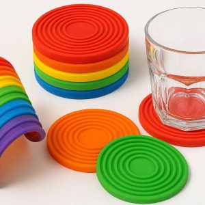 Colorful Silicone Coasters Flexible Rainbow Drink Mat Set Heat Resistant Non Slip Cup Holders For Kids Adults