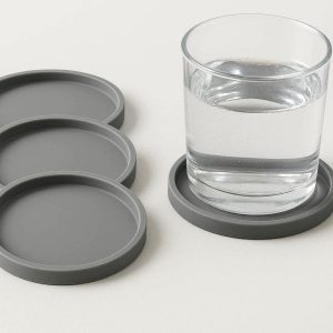 Grey Silicone Coasters Minimalist Round Drink Mats With Raised Edges Spill Proof Tabletop Protectors For Office