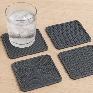 Square Silicone Coasters Modern Textured Beverage Mats Non Slip Heat Resistant Table Protectors For Cold Drinks