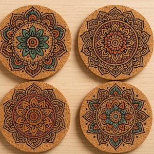 Printed Cork Coasters Artistic Mandala Wooden Drink Mats Decorative Absorbent Table Coasters For Housewarming Gift Idea