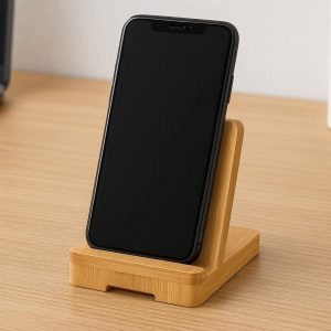 Wooden Desktop Phone Stand Natural Bamboo Docking Station Office Table Accessory Holder For Mobile Smart Phones