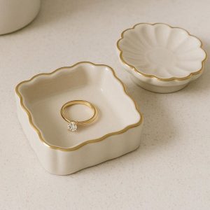 Ceramic Trinket Decorative Tray Small Ring Dish Plate Vanity Bathroom Countertop Storage Accessories Organizer Display Box