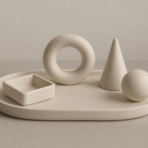 Nordic Ceramic Decorative Tray Matte Geometric Ring Dish Key Holder Organizer For Entryway Countertop Accent Base