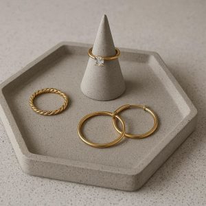 Concrete Cement Decorative Tray Hexagon Ring Holder Jewelry Display Countertop Trinket Plate For Dresser Table Decor