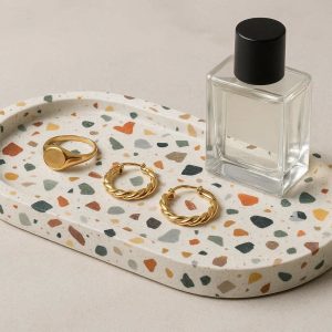 Oval Terrazzo Decorative Tray Colorful Stone Jewelry Holder Vanity Organizer Cosmetics Serving Display Platter Plate Item