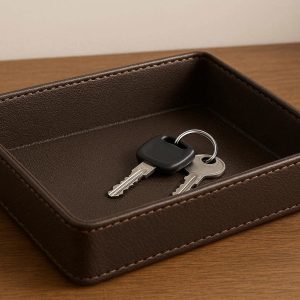 Faux Leather Decorative Tray Small Catchall Key Desk Organizer Valet Serving Box For Bedroom Entryway Decor